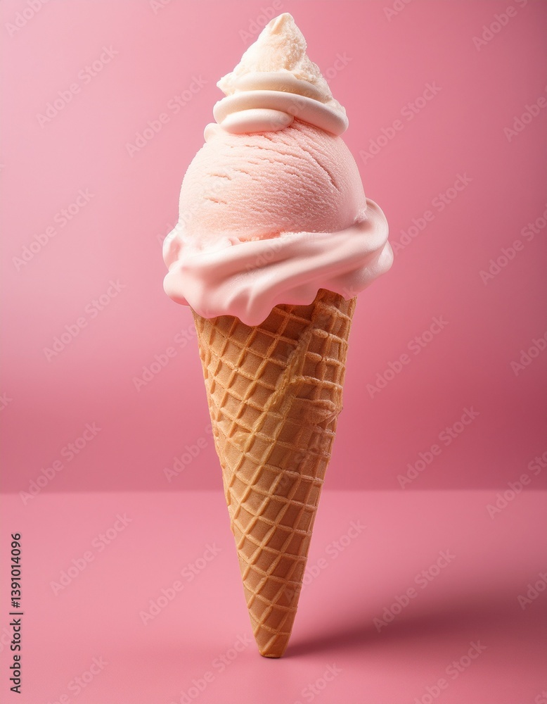 Ice Cream Cone on Pink Background Ice Cream Cone on Pink Background