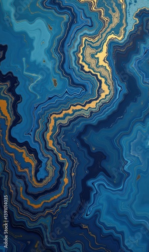 A striking abstract design featuring swirling blue and gold patterns, perfect for creative projects, branding, or home decor.