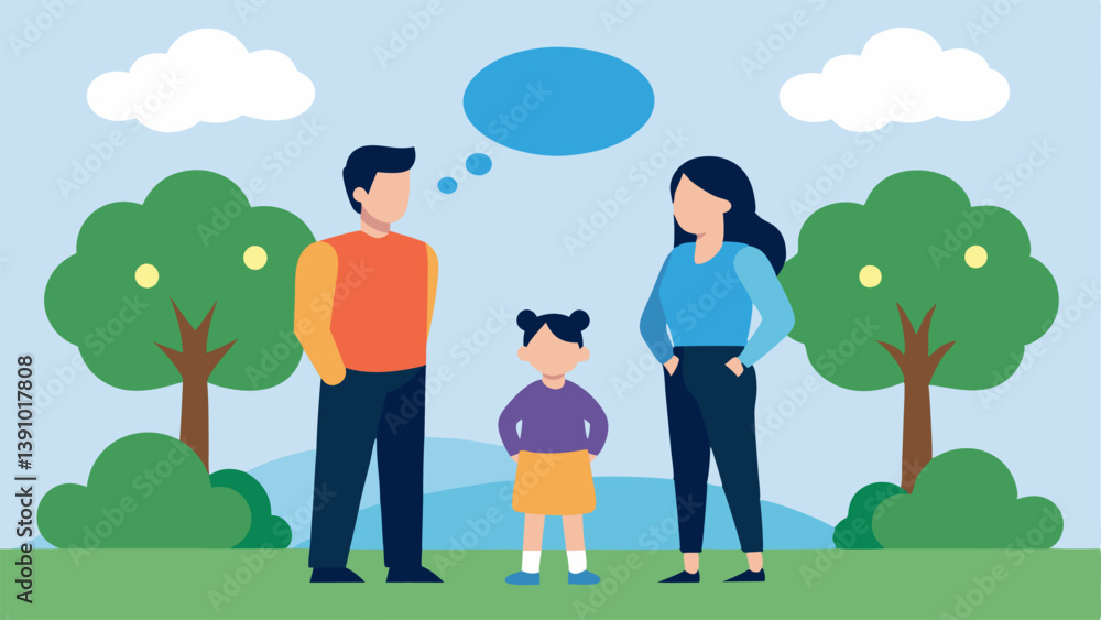 Discussions with Friends A group of parents chatting in a park with thought bubbles showing worries about childcare costs and quality emphasizing shared concerns. Discussions with Friends A group of parents chatting in a park with thought bubbles showing worries about childcare costs and quality emphasizing shared concerns.
