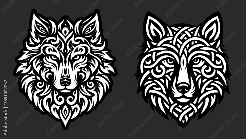 2 Wolf head vectoral abstract frawing fairy and circle style 2 Wolf head vectoral abstract frawing fairy and circle style