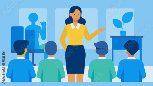 Empowerment through Education A trainer standing in front of a group of employees delivering a presentation about workplace harassment prevention.