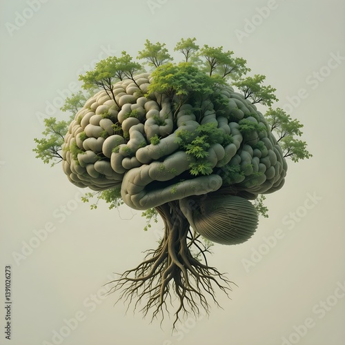 Brain tree concept art: growth mindset and neural connections illustration