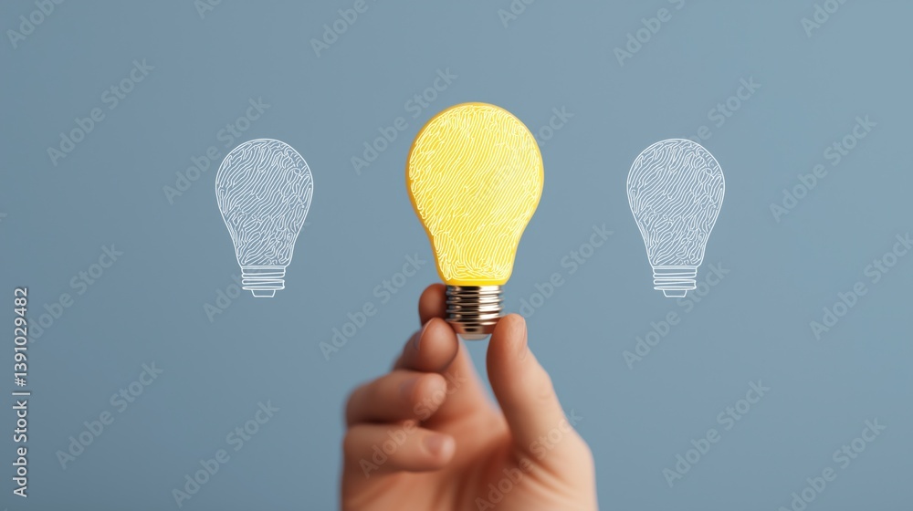 Innovative ideas emerge from a light bulb held in a hand against a blue background, symbolizing creativity in problem-solving.