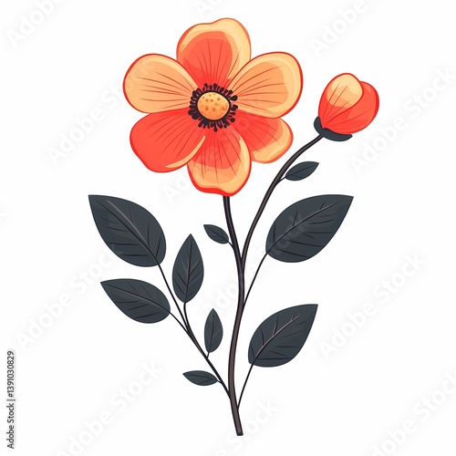 Vibrant Orange Blossom Illustration: Nature-Inspired Botanical Artwork for Spring Decor
