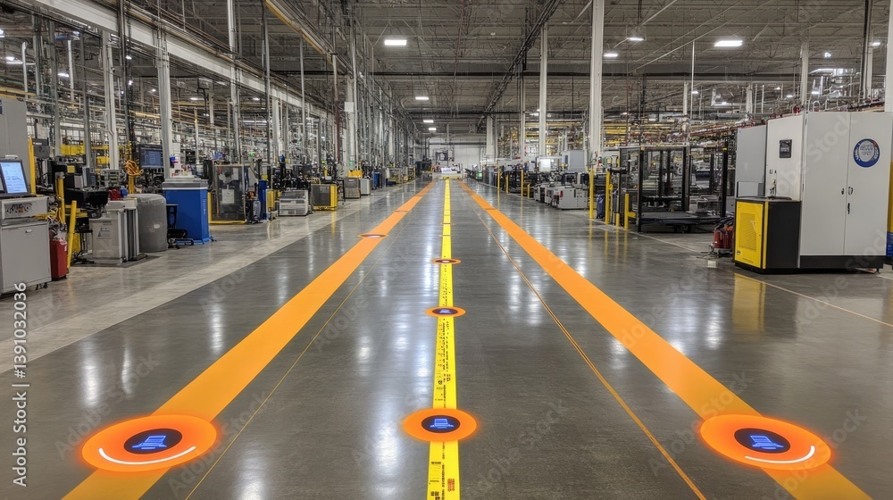 Fototapeta premium Smart sensor data visualization for factory floor engineering systems, no people