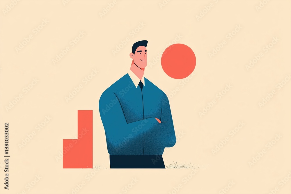 Businessman in a blue shirt stands confidently with arms crossed against a minimalist background during a bright sunny day.
