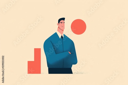 Obraz na płótnie Businessman in a blue shirt stands confidently with arms crossed against a minimalist background during a bright sunny day. w salonie