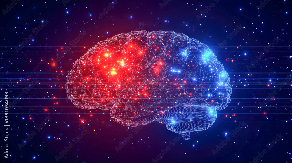 Futuristic brain scan graphic featuring flag overlay, showcasing neural activity in vibrant colors against a cosmic background Futuristic brain scan graphic featuring flag overlay, showcasing neural activity in vibrant colors against a cosmic background