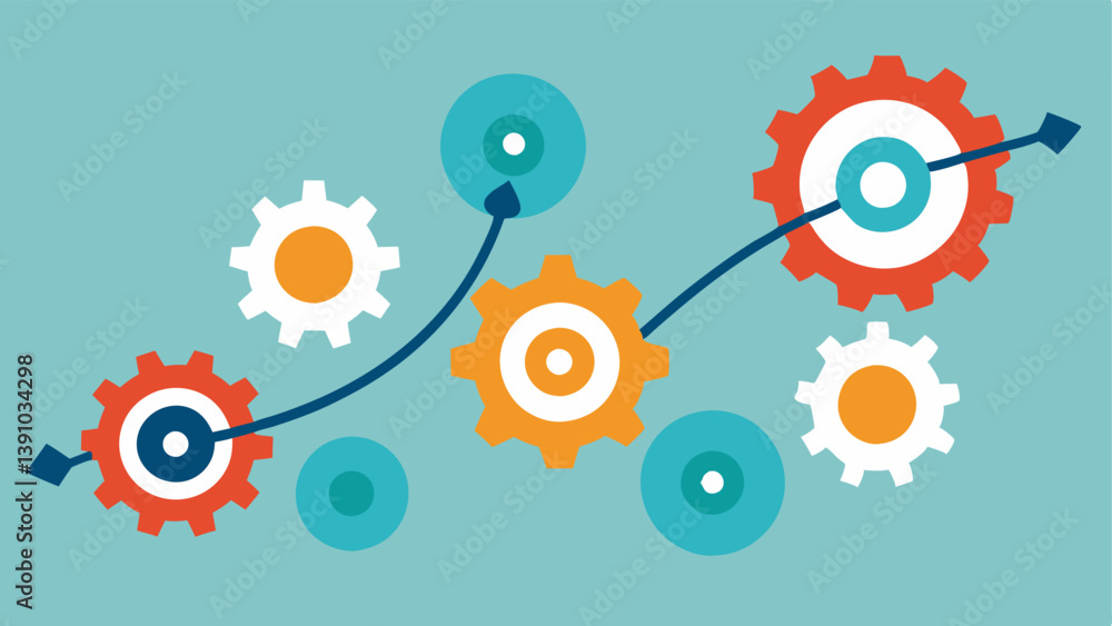 Gears Turning Interconnected gears each representing a goal that contributes to a larger machine labeled Success. This image illustrates how individual goals work together to