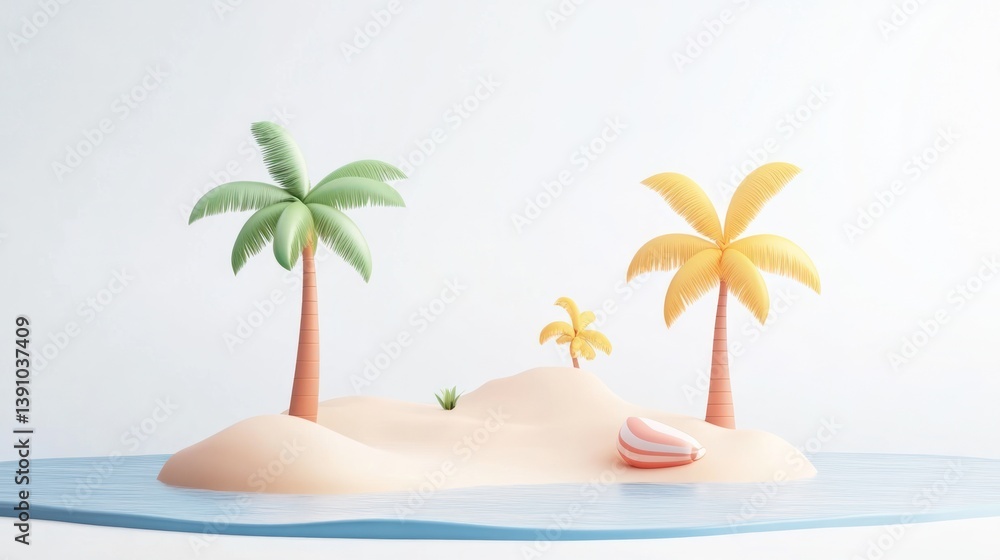 Obraz premium Pastel Island Scene with Palm Trees