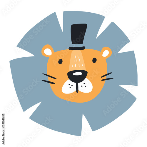 Obraz na płótnie Hand drawn vector illustration of a cute funny lion face. Isolated objects. Scandinavian style flat design. Concept for children print. Vector illustration w salonie