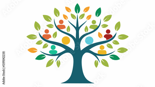 Growing Tree A tree with branches representing different communities and leaves symbolizing individuals emphasizing growth through connection.