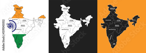 India map vector with national flag color fill and grunge texture. Ideal for educational materials, travel posters, cultural projects, infographics, and patriotic design themes.