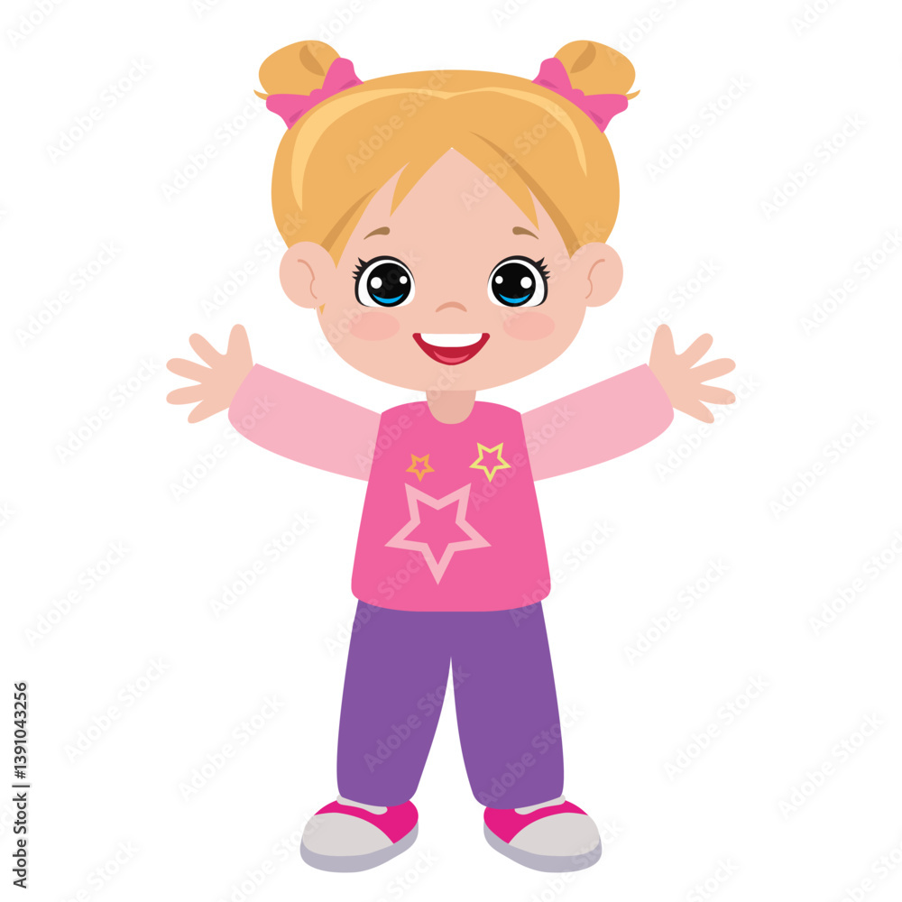 Cute little summer girl vector cartoon illustration Cute little summer girl vector cartoon illustration