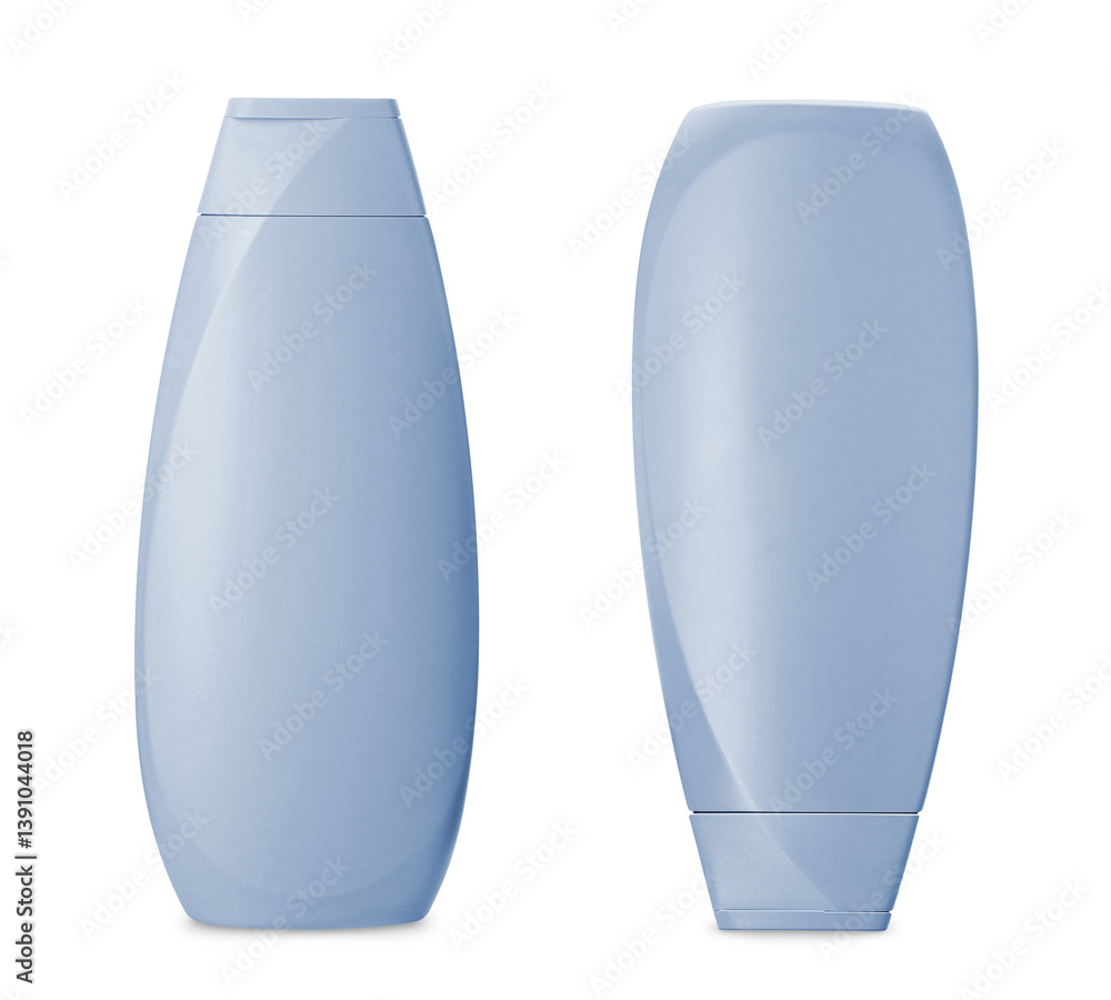 Blank bottles of personal care products isolated on white. Mockup for design Blank bottles of personal care products isolated on white. Mockup for design