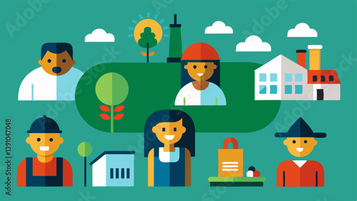 Diverse Work Environments An showing different workplaces like offices factories and farms with migrant workers depicted in various roles symbolizing their pursuit of
