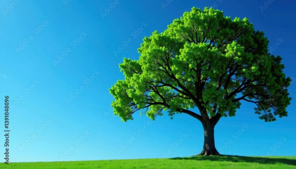 Obraz premium Tree with outstretched branches against blue sky, blue sky, open