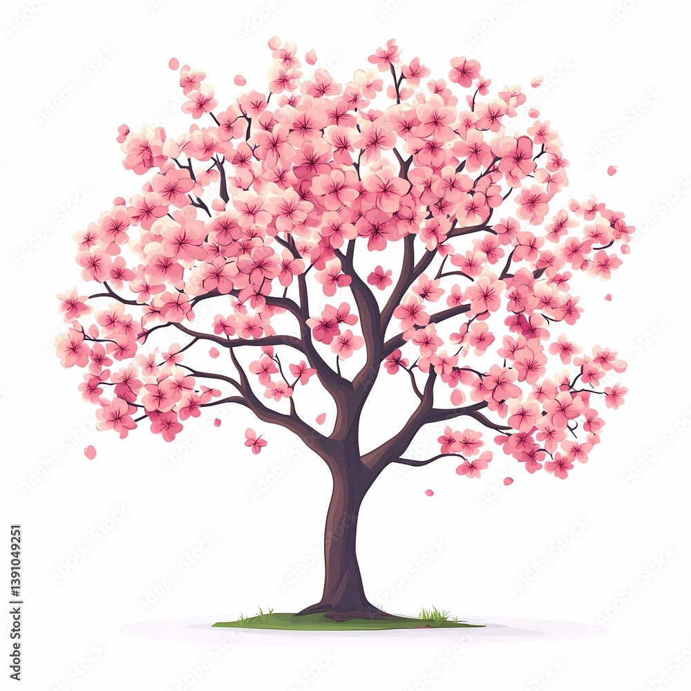 Fototapeta premium Cherry Blossom Illustration: Vibrant Spring Season Nature Artwork with Pink Flowers and Botanical Design