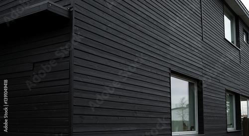 Dark Grey Modern House Exterior with Black Wood Siding and Windows