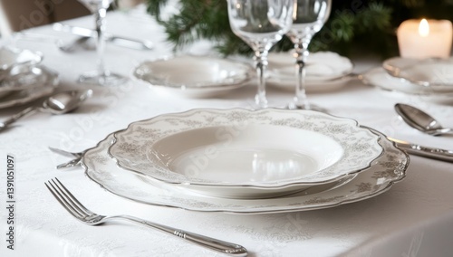Wallpaper Mural Elegant white dinnerware setting for a festive occasion Torontodigital.ca