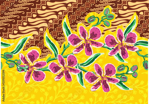 Indonesian Orchid Batik for textiles and various backgrounds