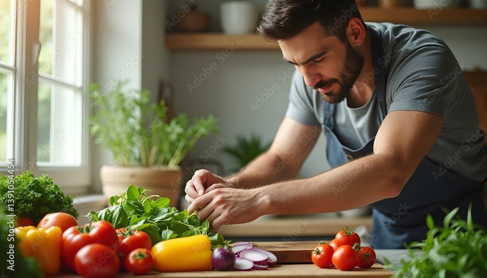 man cutting vegetables in kitchen man cutting vegetables in kitchen