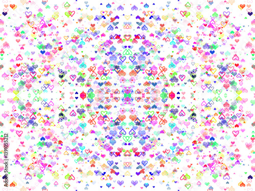 Vibrant abstract kaleidoscope design featuring symmetrical patterns and a multitude of colors, ideal for backgrounds or creative projects.