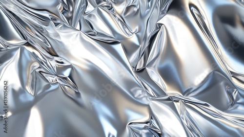 Silver metallic foil folds and wrinkles background texture