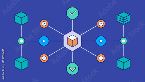 Blockchain Network A simplified diagram of a blockchain network with interconnected nodes highlighting how transactions of digital assets are secured and verified.