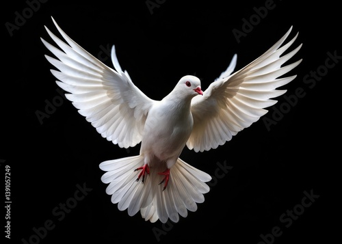 Peace, freedom, and hope take flight: a white dove silhouetted against a stark black background for International Peace Day.