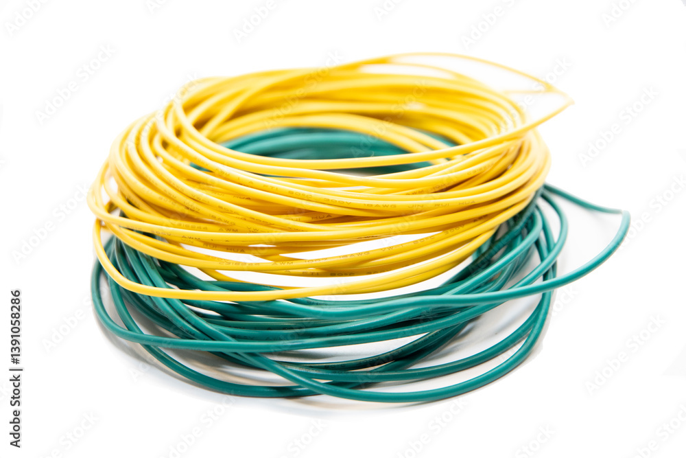 Yellow and green electric cables isolated Yellow and green electric cables isolated