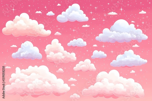Dreamy Pink Clouds. A Whimsical Illustrative Sky Background