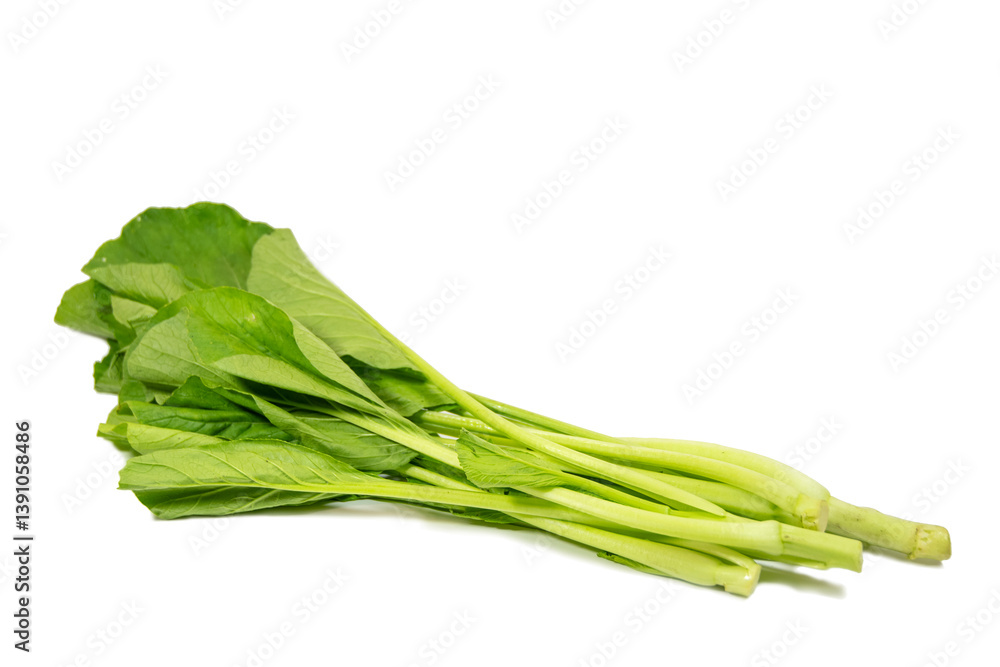 Green and fresh Choy Sum isolated on white background.