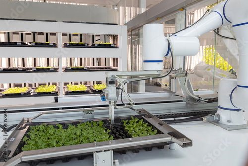 Obraz na płótnie Smart robotic farmers concept with fully automated seeding, nursery and harvesting. w salonie