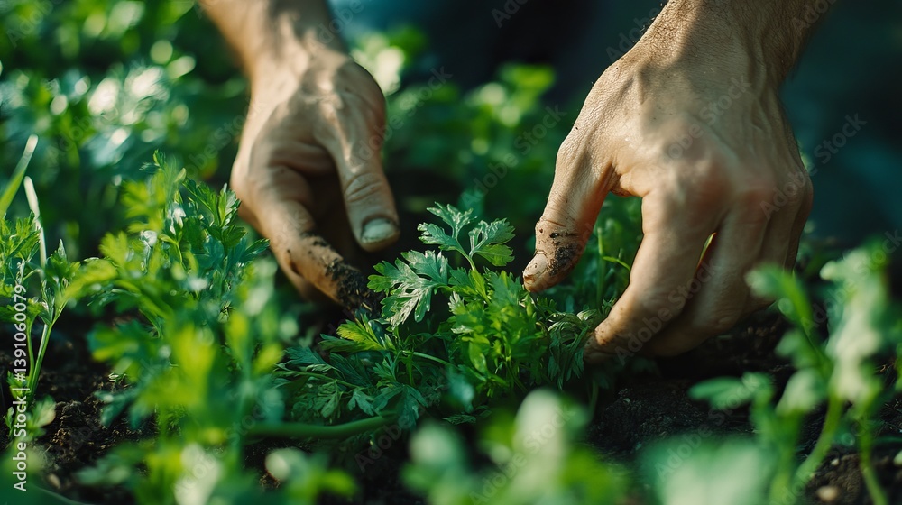 Planting cilantro in garden hands working soil organic farming fresh herbs homegrown gardening cilantro harvest Planting cilantro in garden hands working soil organic farming fresh herbs homegrown gardening cilantro harvest