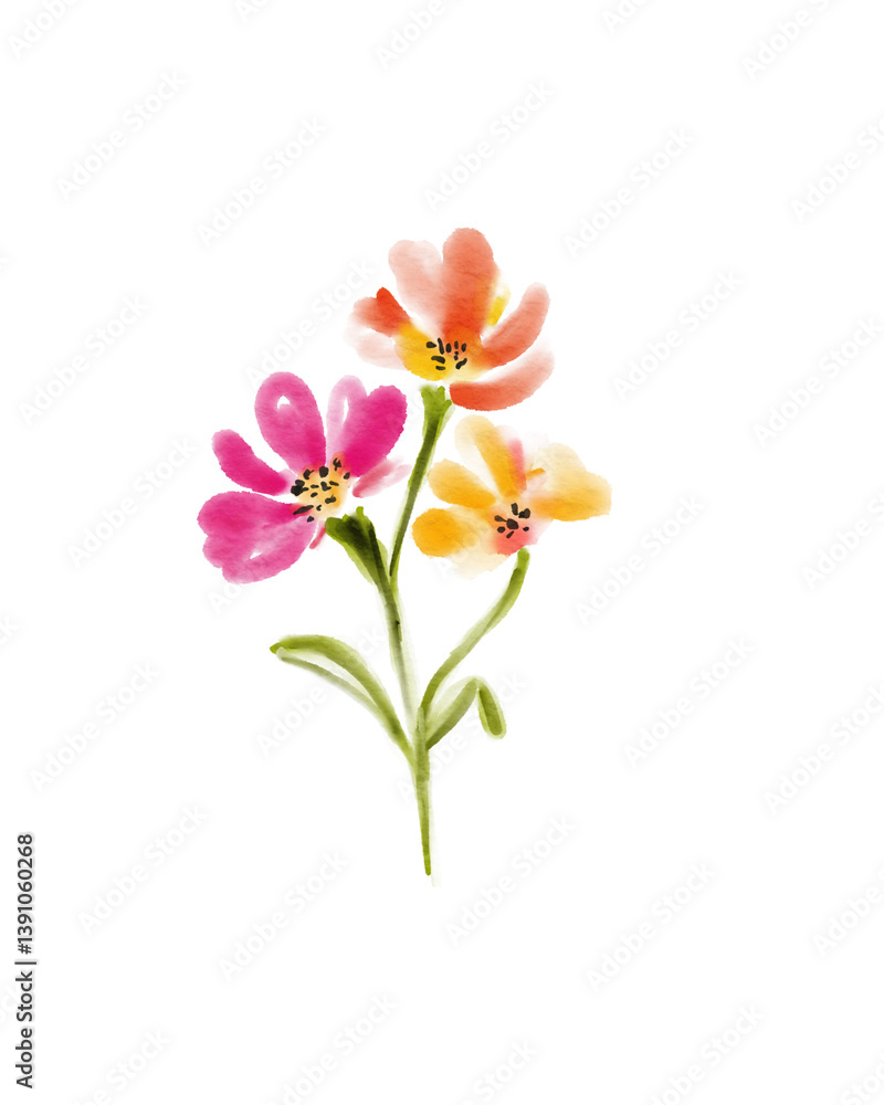 Watercolor Trio: Peach, Pink, and Gold Blossom Cluster Watercolor Trio: Peach, Pink, and Gold Blossom Cluster