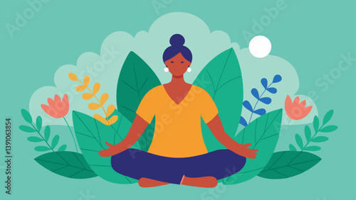 Healing Through Acceptance A person sitting crosslegged surrounded by nature looking serene and accepting representing selflove and the journey toward positive body image.