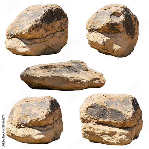 High-Resolution 8K Photorealistic Images of Weathered Sandstone Boulders from Multiple Angles – Isolated on Transparent Background