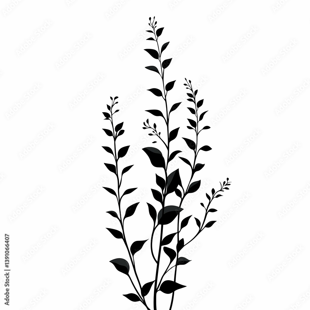 Fototapeta premium Black and White Botanical Silhouette: Artistic Plant Leaves in Elegant Floral Design