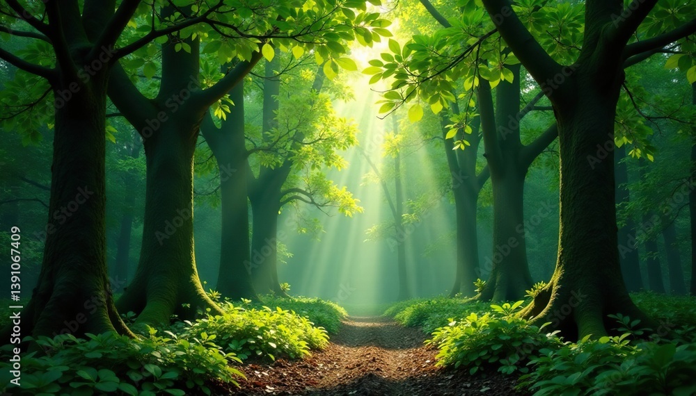 Naklejka premium Nature's repeating leaf and branch formations in a forest , intricate, nature, trees