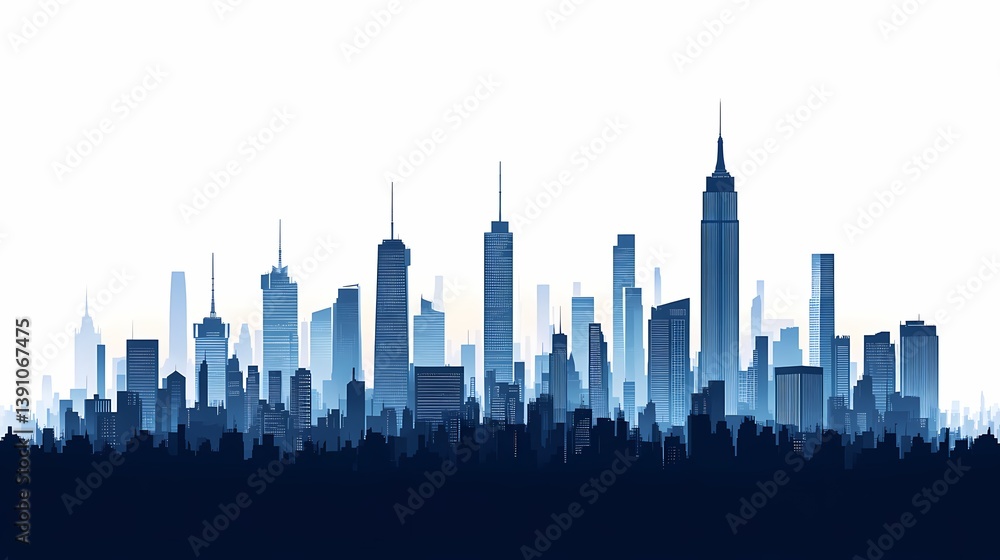 Obraz premium Cityscape Skyline Illustration: Modern Urban Architecture with Vibrant Night Scene
