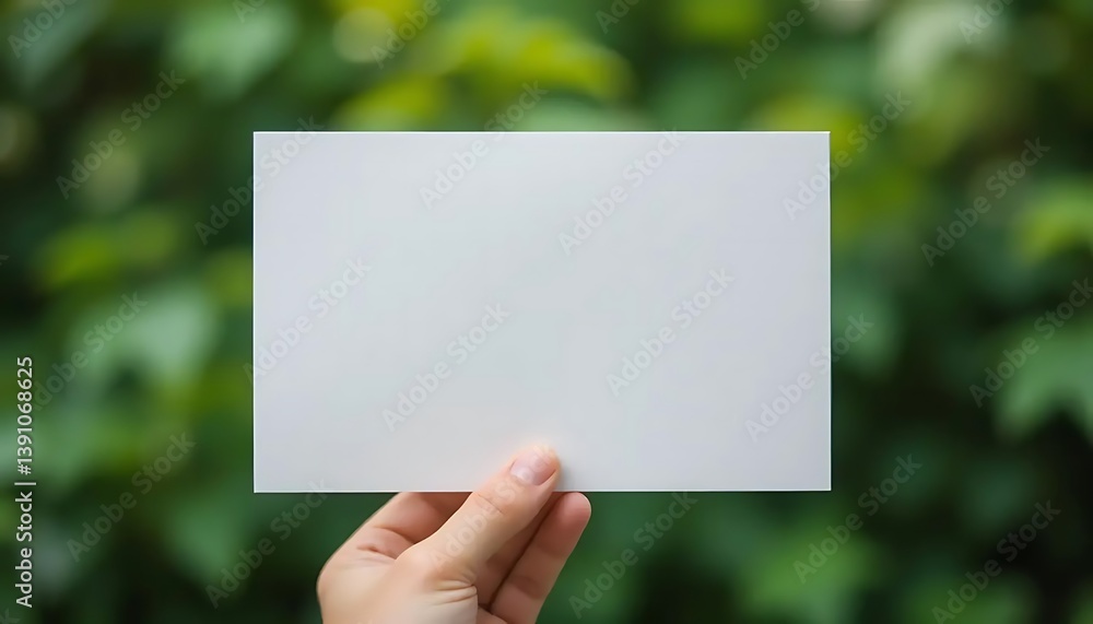 Elegant invitation card against a green foliage backdrop for message delivery Elegant invitation card against a green foliage backdrop for message delivery