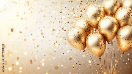 Gold balloons celebration confetti background party