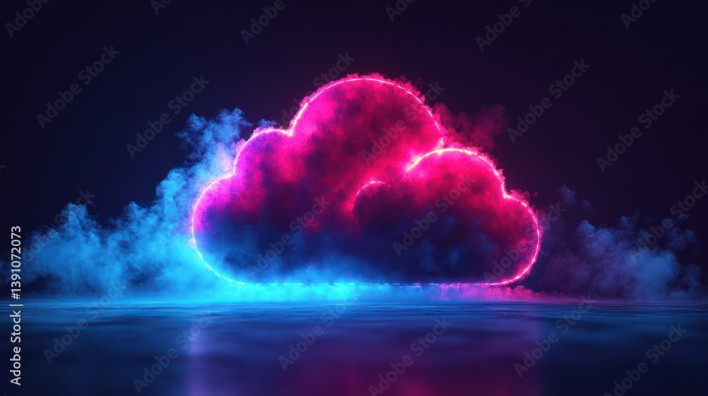 Fototapeta premium Neon Cloud Computing Network Digital Technology Abstract Background