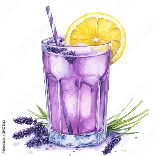 A watercolor painting of Lavender Lemonade, isolated on a white background. Lavender Lemonade vector

