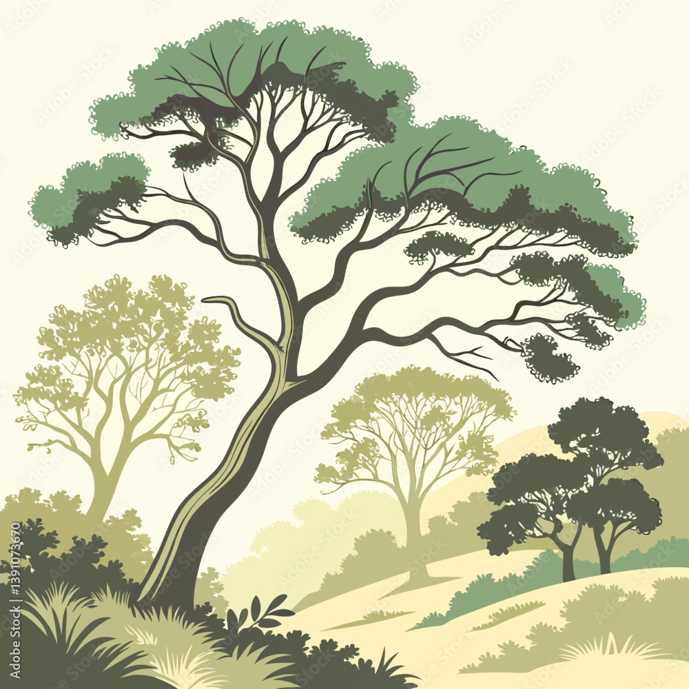 Fototapeta premium Watercolor Tree Top View Set – Vector Bush & Crown Map Elements for Landscape Architecture and Garden Design