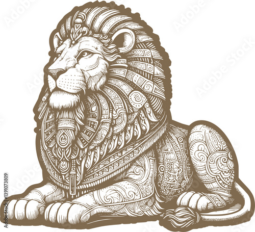 Egyptian lion statue ornament, sphinx vector art