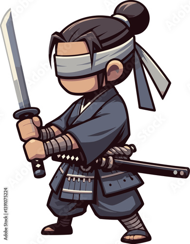 目隠しした侍のイラスト
