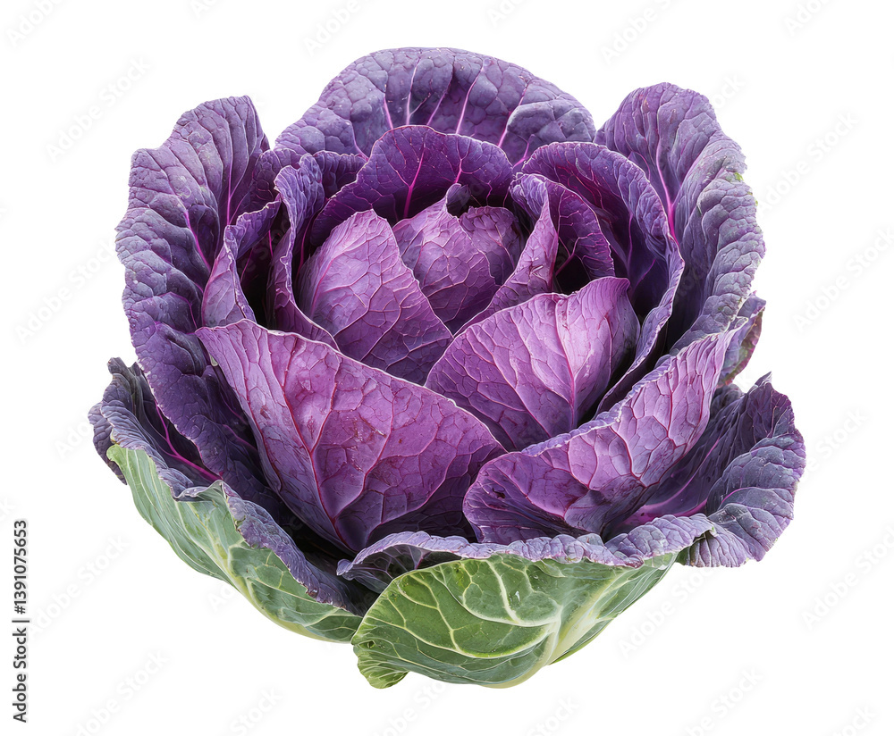 Obraz premium Vibrant Purple Cabbage with Leafy Green Surroundings for Healthy Cuisine