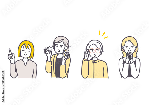 色々なポーズをとる女性のイラスト素材